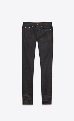 SAINT LAURENT Skinny fit Man low waisted skinny jeans in coated black stretch denim a_V4
